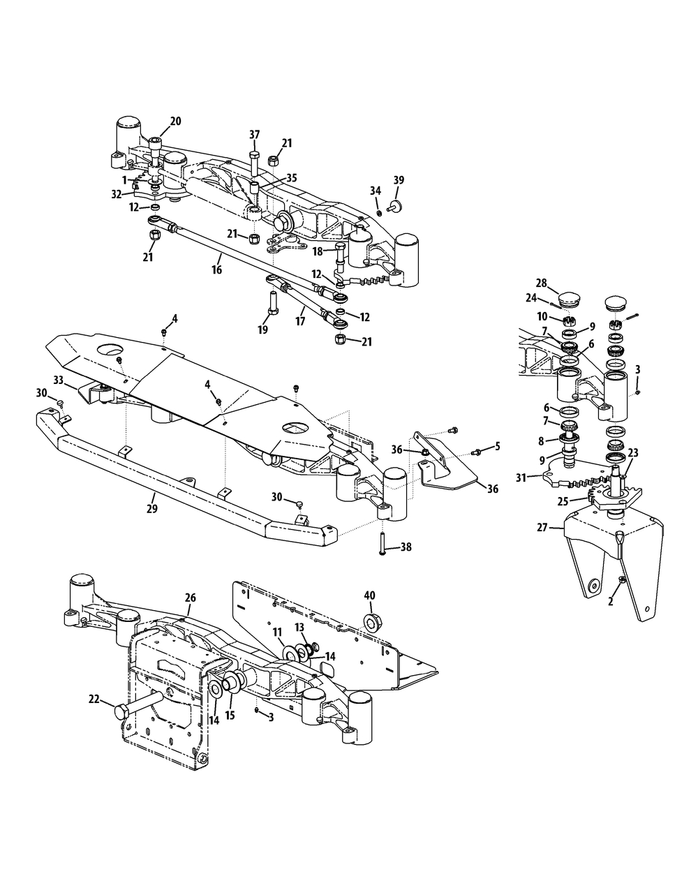 Front Axle Assembly Diagram and Parts List for S7237-KW LP-53AP8DU8750-999cc Cub Cadet Lawn Tractor